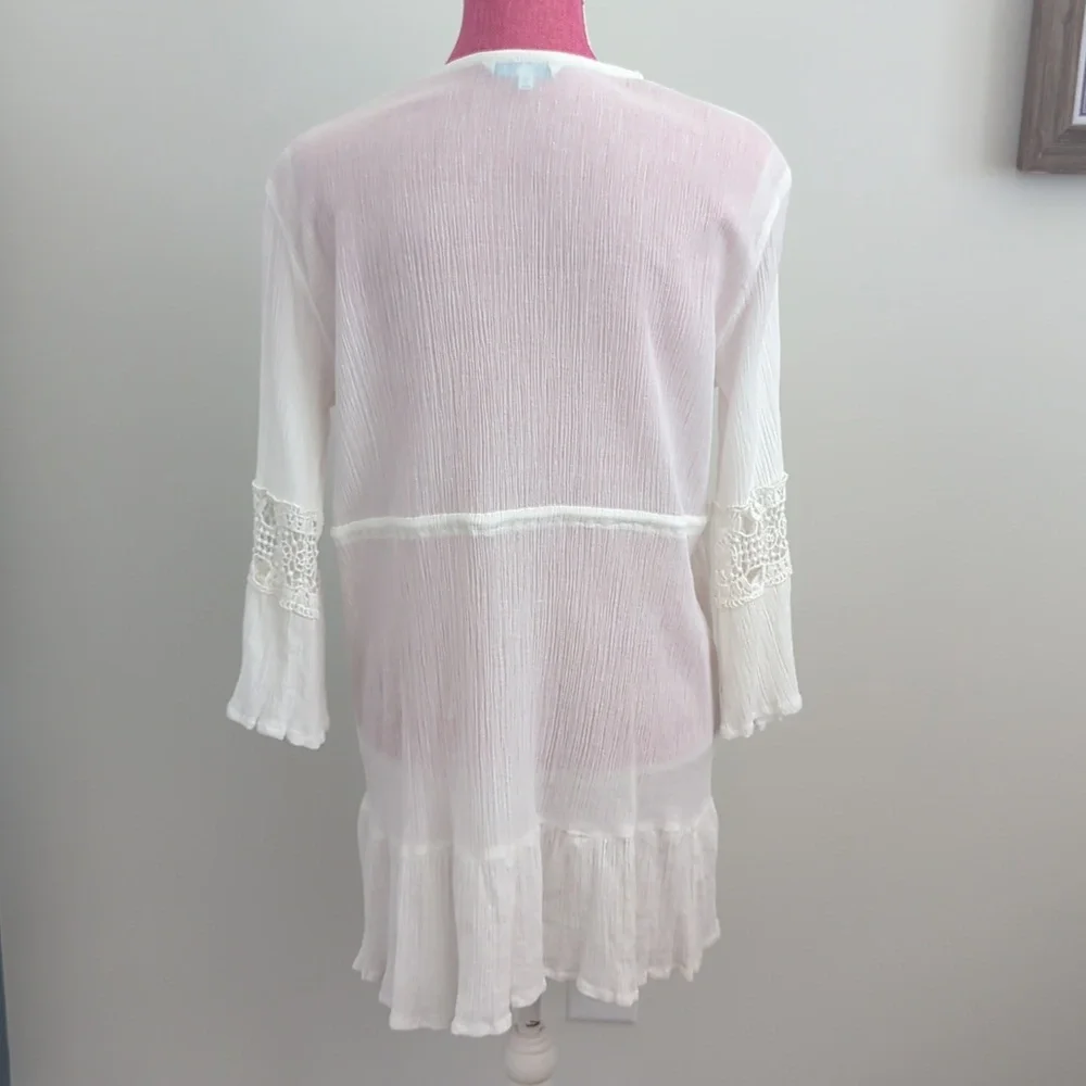 Blue Island Cotton Gauze Beach Cover Up White size Large - Picture 3 of 8